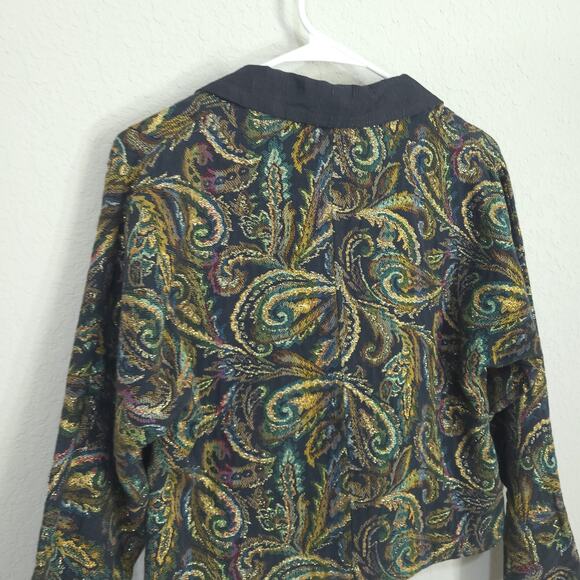 Vintage Cropped Blazer Womens Small Gold Metallic Party Glam Holiday Cocktail - Picture 8 of 9